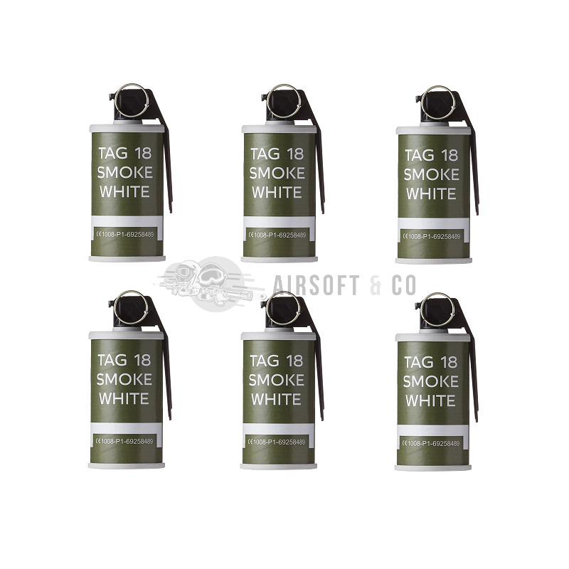 Pack de 6 grenades à main Smoke White TAG-18 | Équipement Sportif