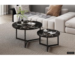 Table basse 'Ravenna' set de 2 - Pierre aspect marbre noir