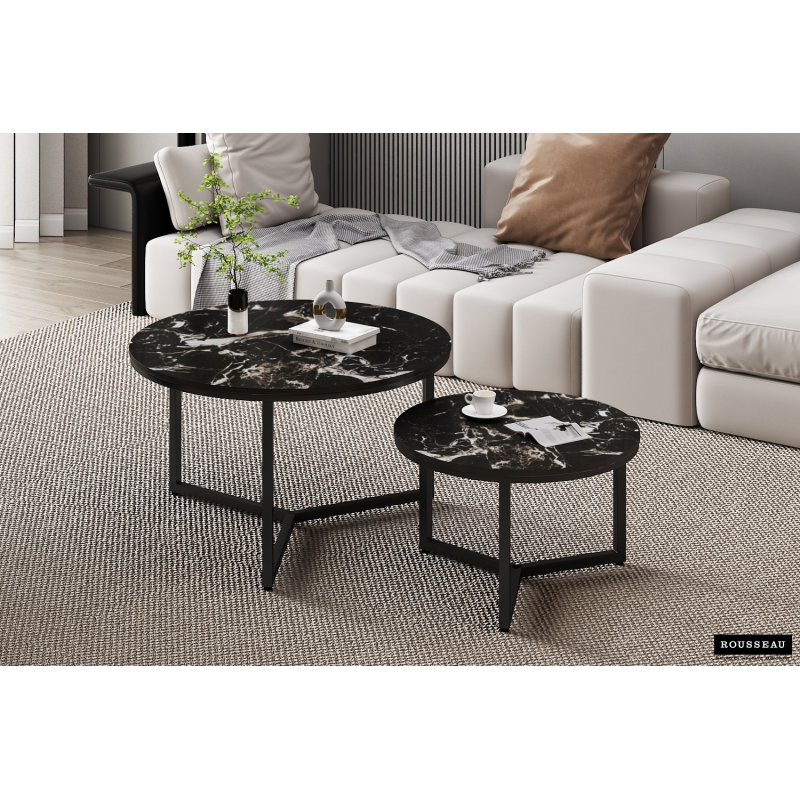 Table basse 'Ravenna' set de 2 - Pierre aspect marbre noir
