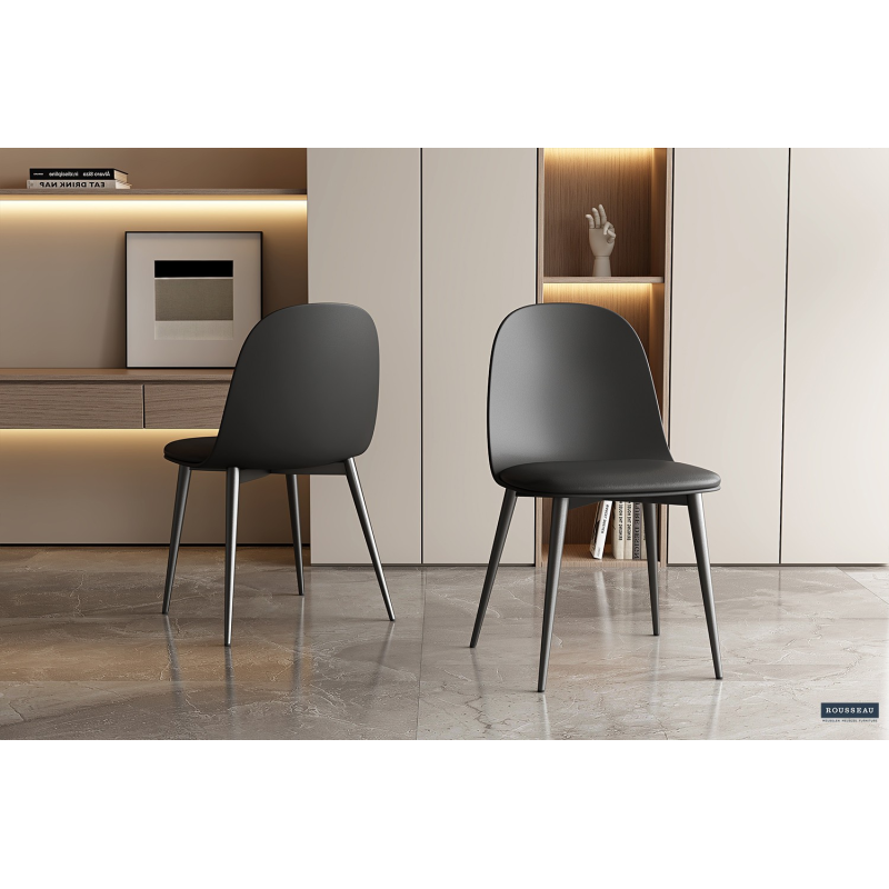 Chaise 'Jasmin' Assise PU Coussin Noir - Élégance et Confort