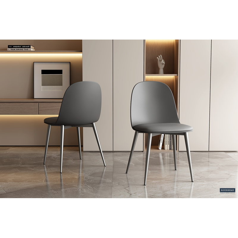 Chaise 'Jasmin' Assise PU Coussin Gris - Meuble Design