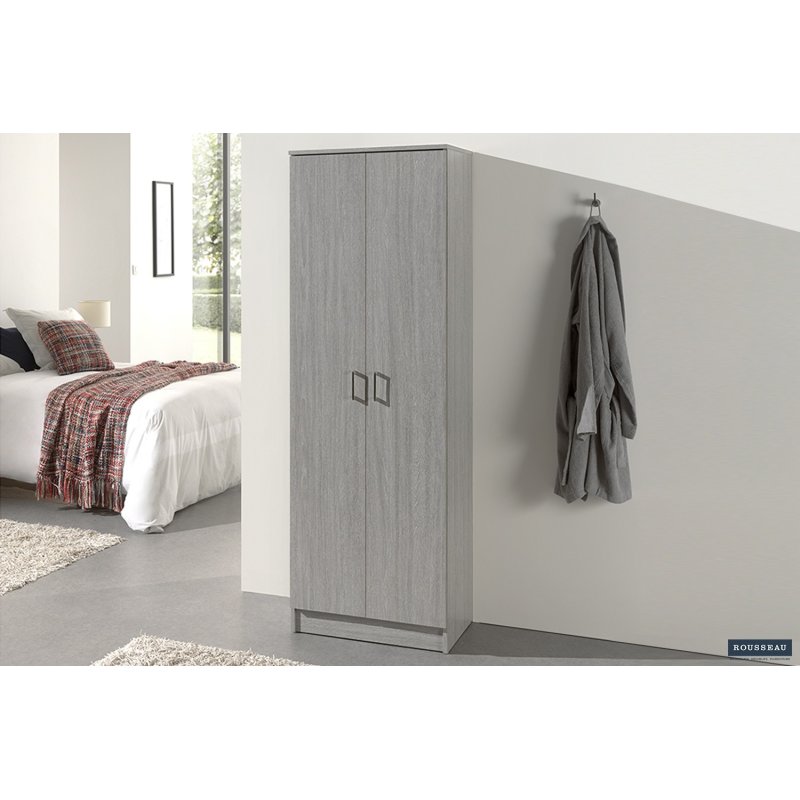 Armoire de rangement 'Ray' 2 portes et 4 étagères en chêne gris