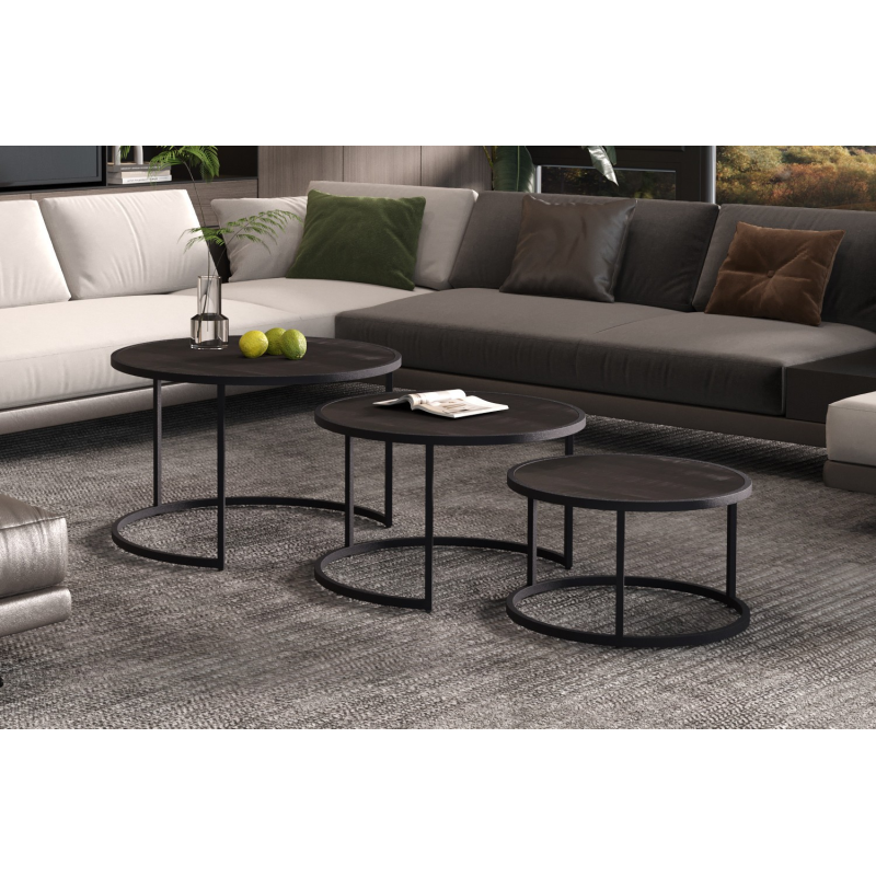 Table basse Lennox set de 3 - Bois de manguier noir | Meubles