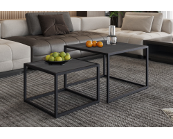 Table Basse 'Quinn' Set de 2 en Bois de Manguier Noir | Meubles Élégants