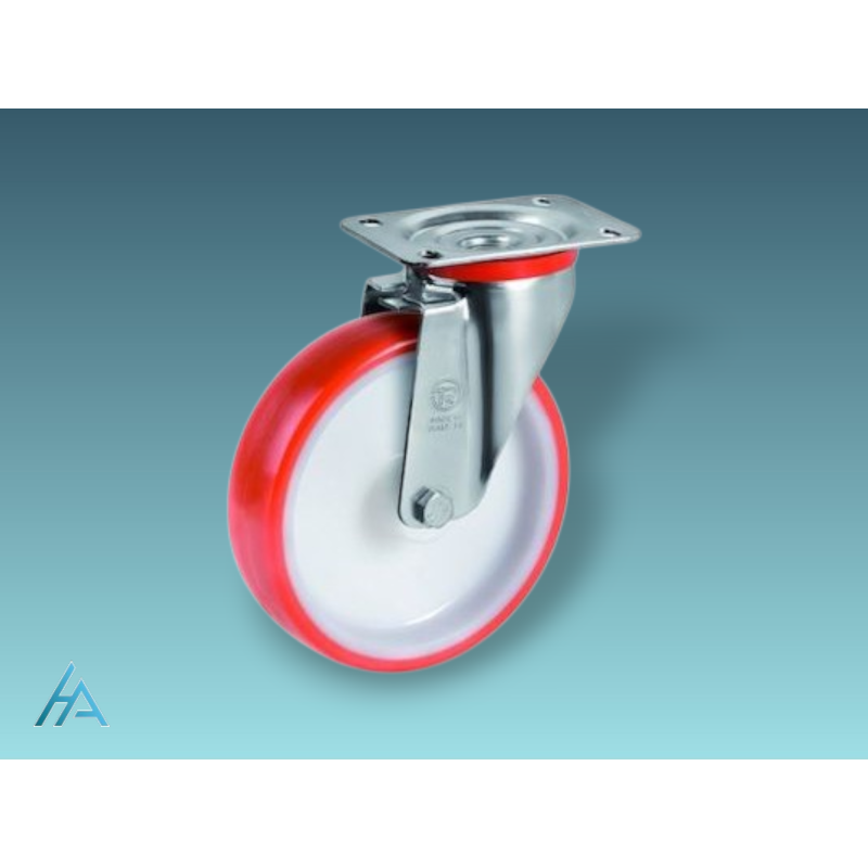 Roulette pivotante 80 mm - 130 kg en polyuréthane rouge