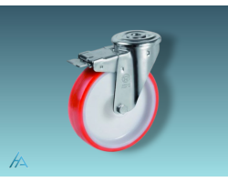 Roulette pivotante 80 mm avec frein - 130 kg - Polyuréthane rouge