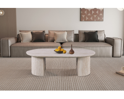 Table basse 'Lagos' 120 cm ovale décor travertin beige - Mobilier élégant