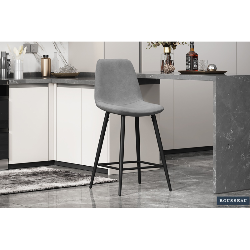 Chaise de comptoir Boy Velours Gris - Élégance et confort