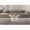 Table basse 'Lagos' 80 cm Ronde Décor Travertin Beige - Meubles Design