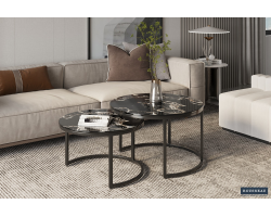 Table basse 'Nazaro' set de 2 en composite marbre noir - Élégance moderne