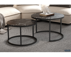 Table basse 'Boston' en verre et marbre noir - Élégance moderne