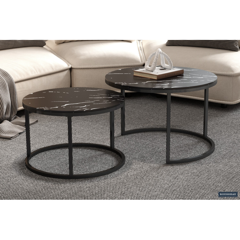 Table basse 'Boston' en verre et marbre noir - Élégance moderne