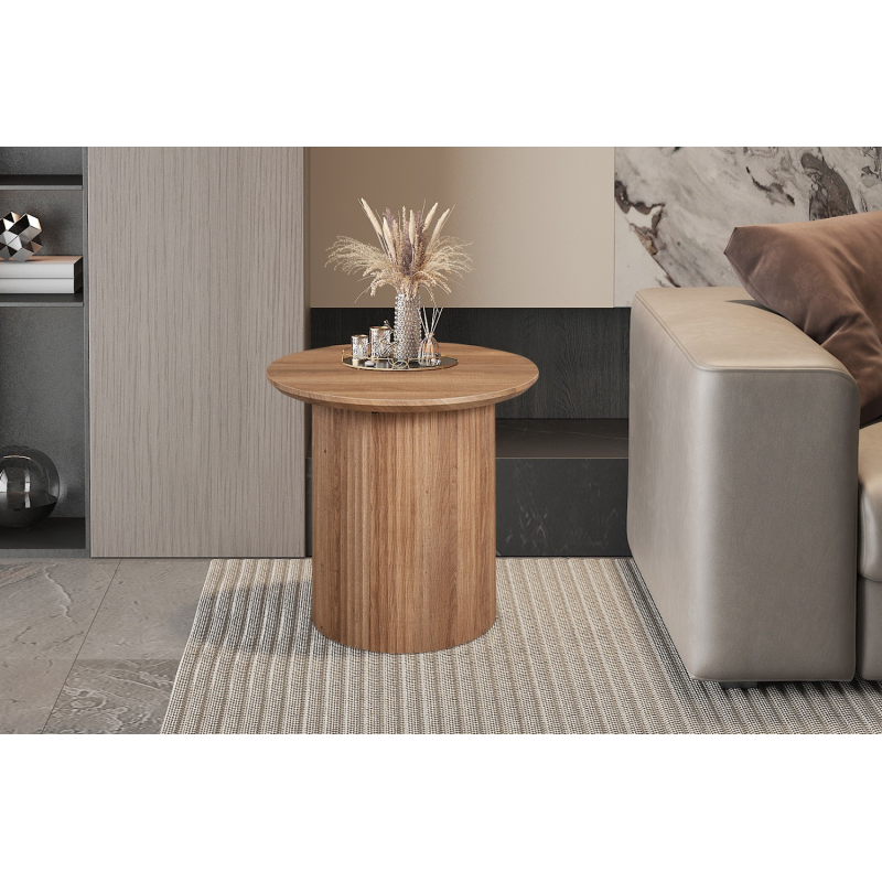 Table basse 'Lagos' 50 cm Ronde Décor Chêne Vieilli | Meubles de qualité