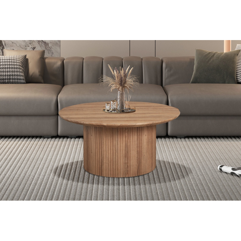 Table basse 'Lagos' 80 cm ronde en décor chêne vieilli - Élégance moderne