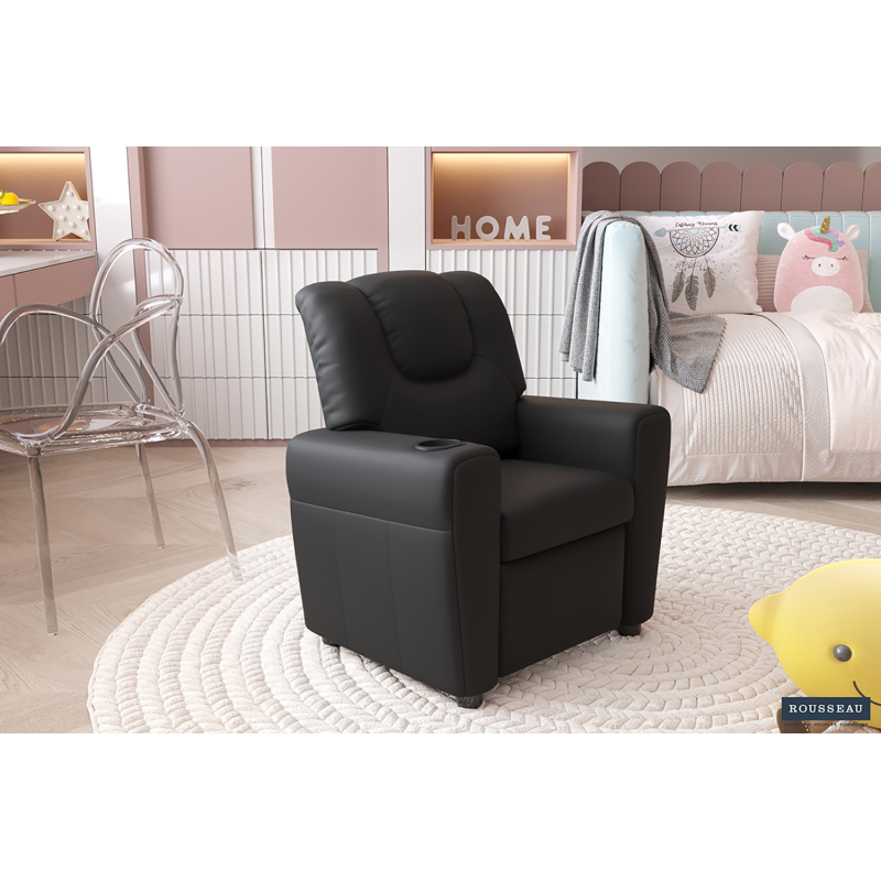 Mini-fauteuil relax Renée relevable en PU noir - Meubles modernes
