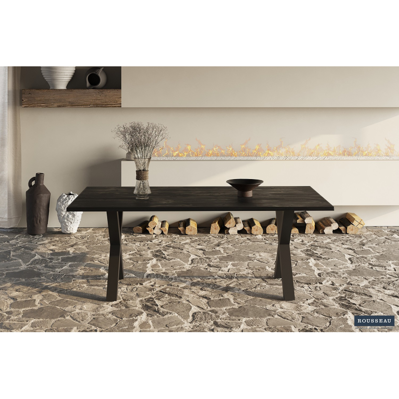 Table 'Elena' 200 cm Rectangulaire Bois de Manguier Noir - Meubles Haut de Gamme