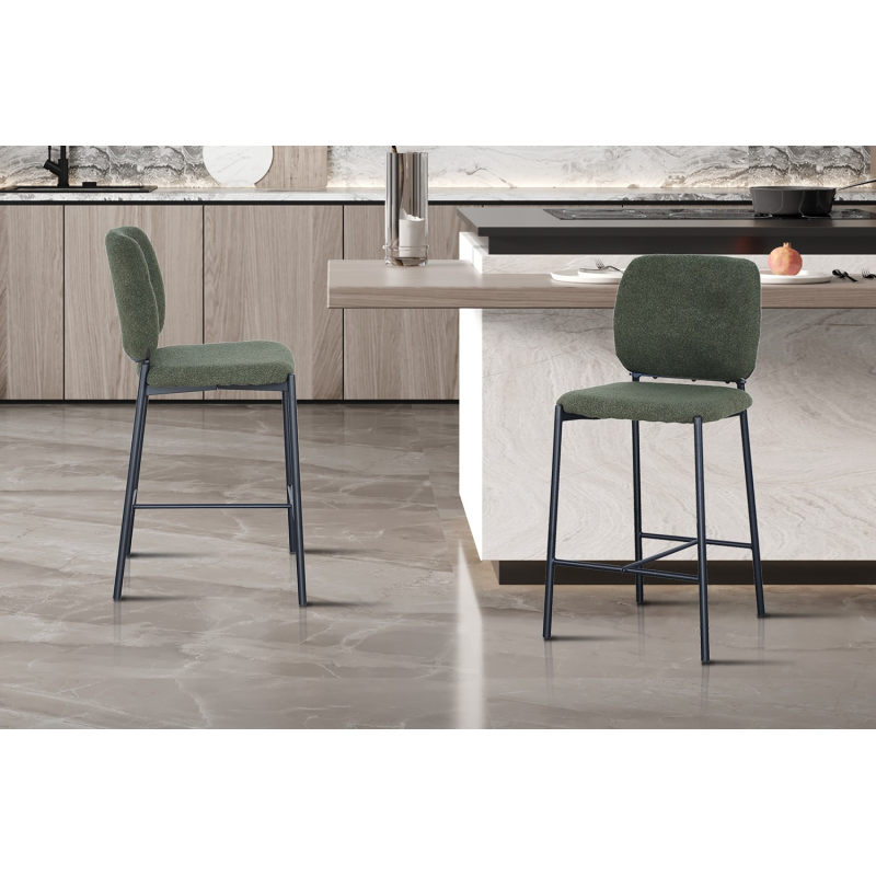 Chaise de comptoir 'Sophia' en tissu vert - Élégance moderne