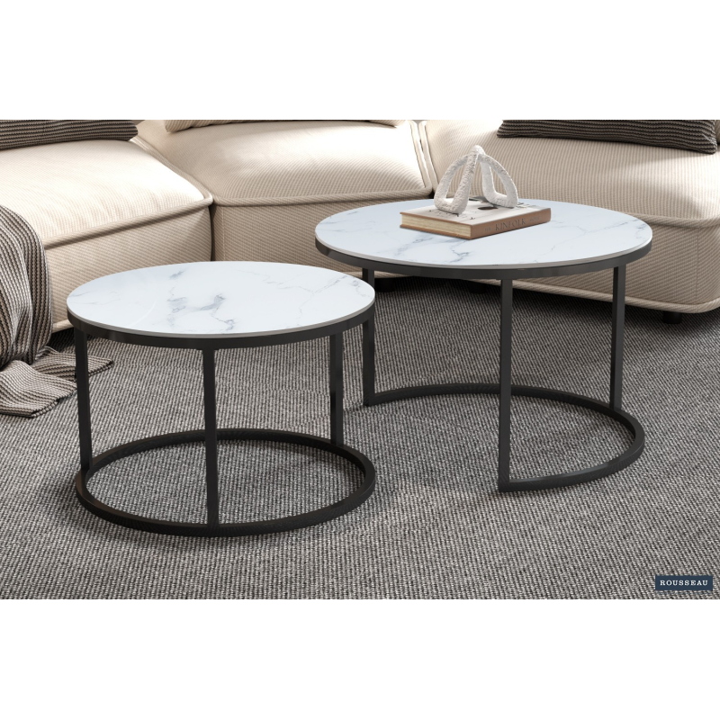 Table basse Boston - Décor Verre Marbre Blanc | Meubles Modernes