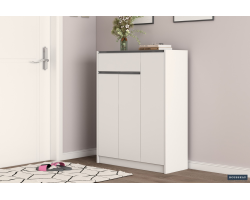 Rangement chaus. 'Lilly' 3 portes et 1 tiroir blanc - Meuble élégant et pratique