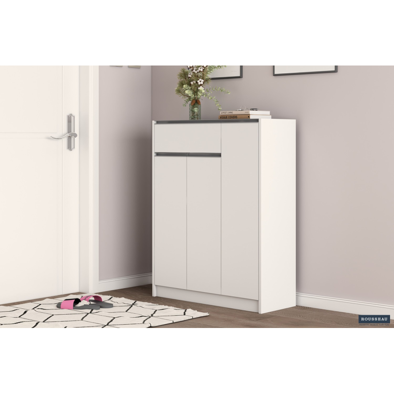 Rangement chaus. 'Lilly' 3 portes et 1 tiroir blanc - Meuble élégant et pratique