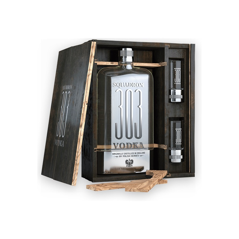 Coffret Squadron 303 Vodka 70cl avec 2 verres - Boissons Haut de Gamme