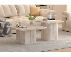 Set de 2 tables basses Bobby en décor travertin beige - Meubles modernes