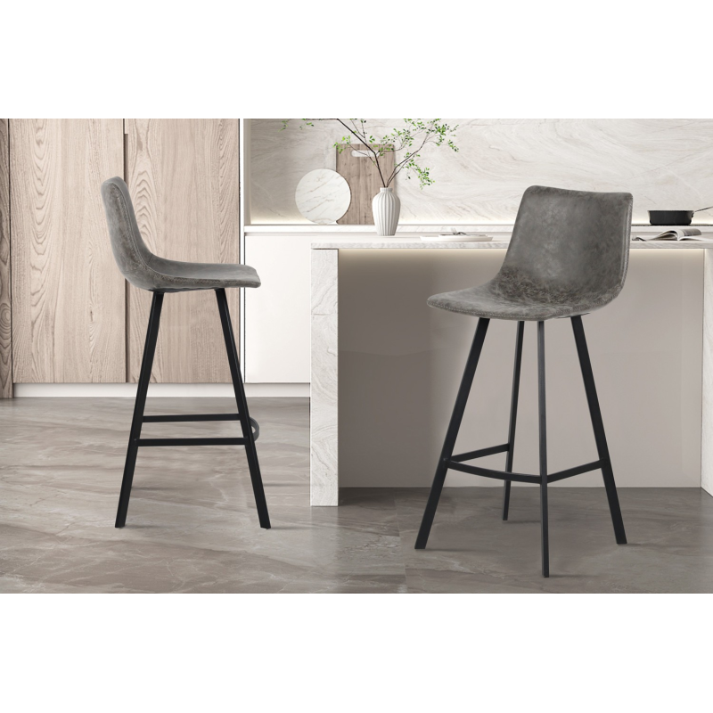 Tabouret de bar Ozan en PU gris - Meubles modernes