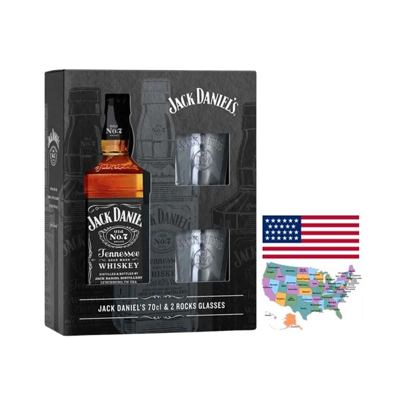Jack Daniel's Old N°7 Coffret 2 Verres - Whiskey Premium 70cl 40°