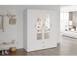 Armoire 'Marc' 4 portes avec 2 miroirs Blanc - Meubles modernes