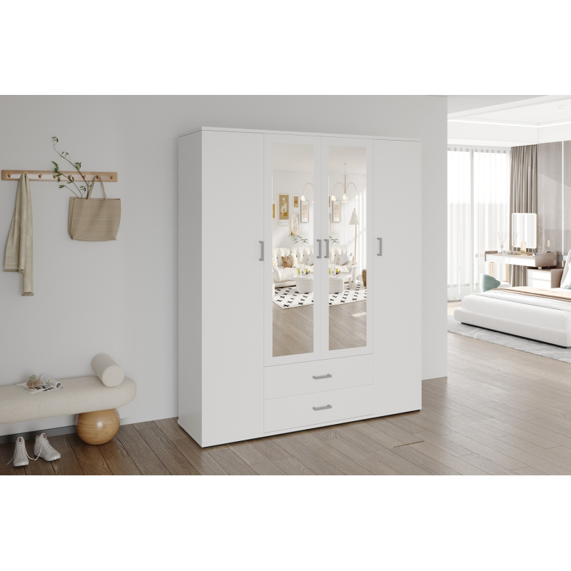 Armoire 'Marc' 4 portes avec 2 miroirs Blanc - Meubles modernes
