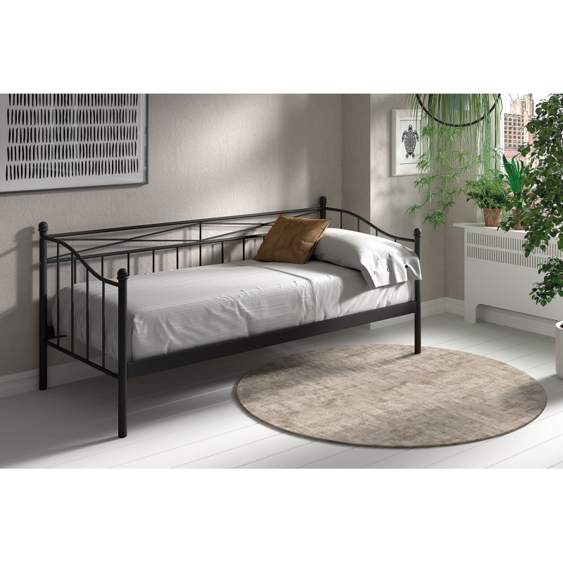 Lit 'Sablo' 90x200 avec sommier noir - Design moderne et confort