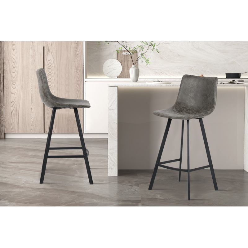 Chaise de comptoir Ozan - PU gris | Meubles de qualité