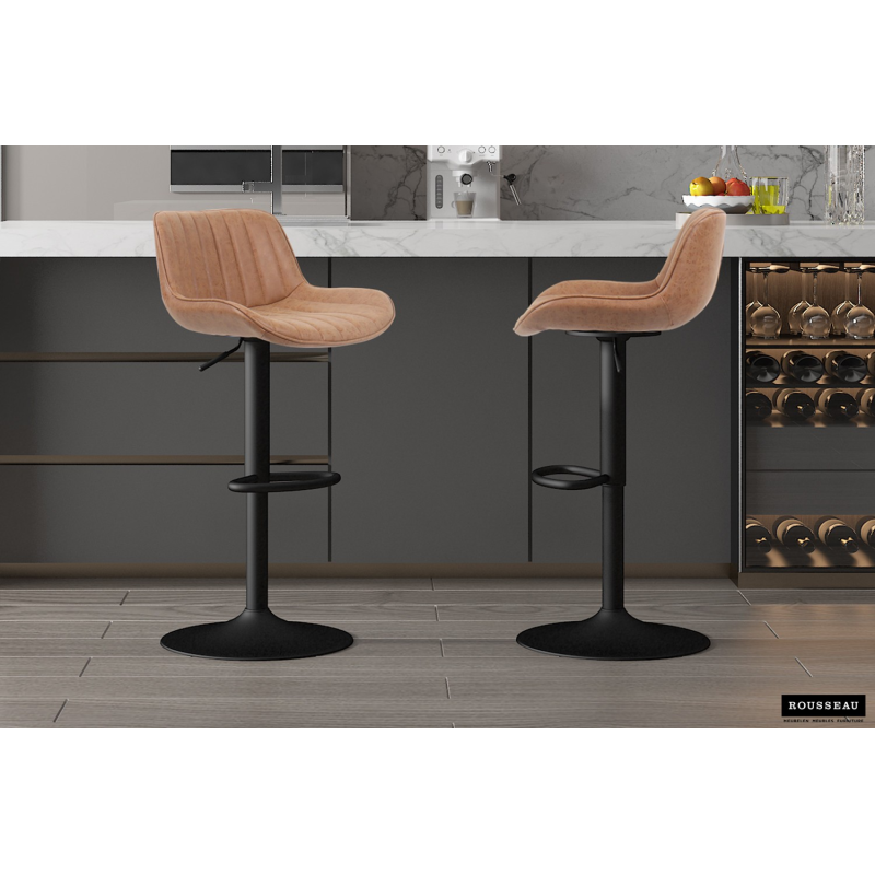 Tabouret de bar Fenna PU Cognac - Style Vintage et Confort