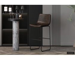 Tabouret de bar Mancia PU brun foncé - Design vintage et confortable