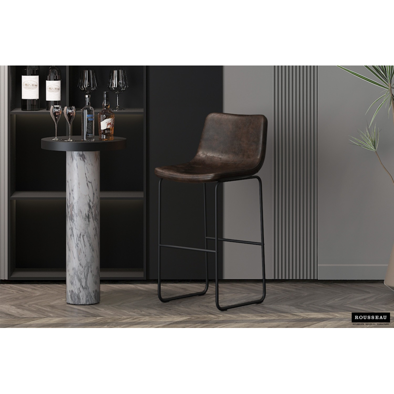 Tabouret de bar Mancia PU brun foncé - Design vintage et confortable