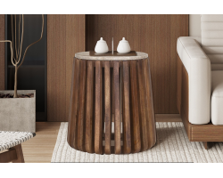Table d'appoint 'Luuk' 40 cm Bois de manguier avec Travertin Rond Beige